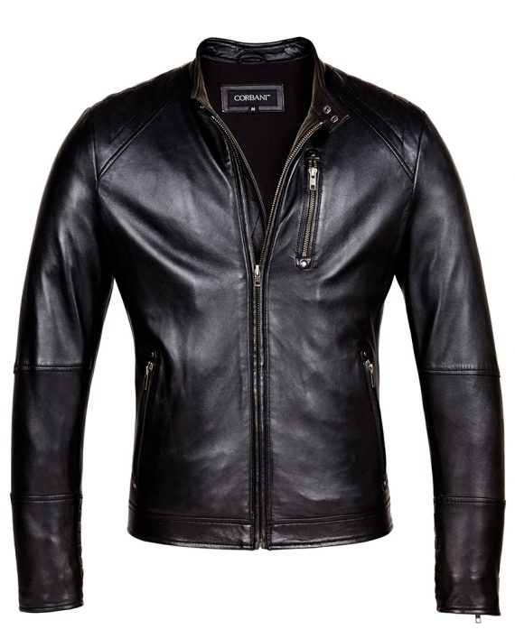 Black-Corbani-Biker-Leather-Jacket-With-Quilt-Front-Zip-Open