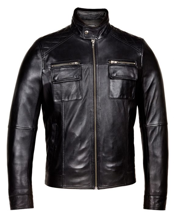 Black-Corbani-Genuine-Racer-Leather-Jacket-Front-Side-Zipped