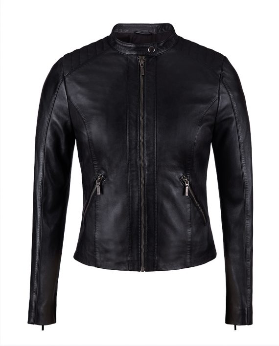 Black-Corbani-Genuine-Womens-Quilted-Shoulder-Scuba-Leather-Jacket-Front-Zipped