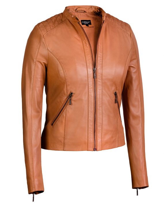 Cognac-Corbani-Genuine-Quilted-Shoulder-Scuba-Leather-Jacket-Front-Zip-Open